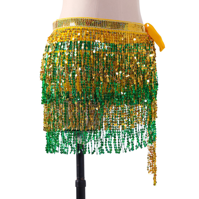 Sequins 2 Layers Colors belly dance hip scarf skirt with paillette tassel for halloween christmas New Year Party Y1017